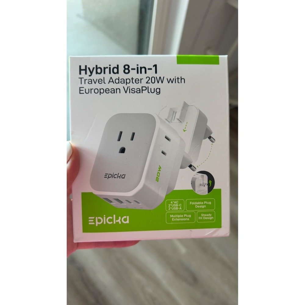 Epicka Hybrid 8-in-1 Travel Adapter 20W European VisaPlug USB-C PD TAUS842N020